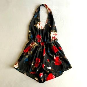 Floral Halter Romper with Pockets